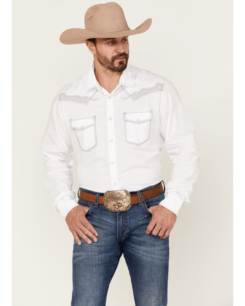 Rock 47 By Wrangler Men's Embroidered Long Sleeve Snap Western Shirt - Tall , White, hi-res
