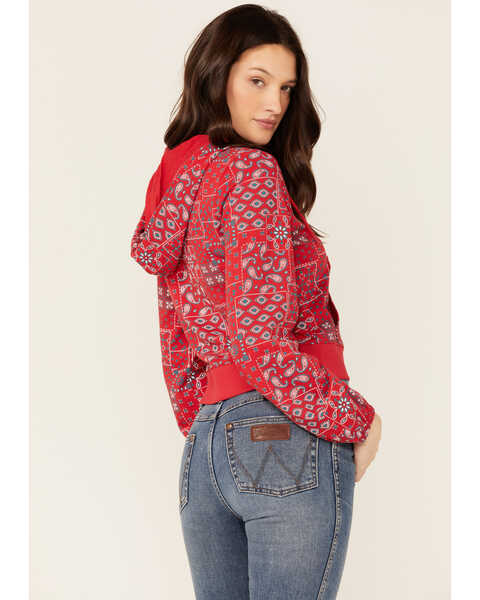 Image #3 - Wrangler Women's Bandana Print Red Crop Zip Hooded Jacket, Red, hi-res