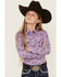 Image #1 - Cruel Girl Girls' Star Print Long Sleeve Snap Western Shirt, Purple, hi-res