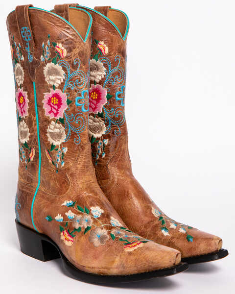 Image #4 - Macie Bean Women's Rose Garden Western Boots - Snip Toe, Honey, hi-res