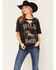 Image #1 - Nikxie Women's Hold Your Horses Braided Neck Short Sleeve Graphic Tee, Black, hi-res