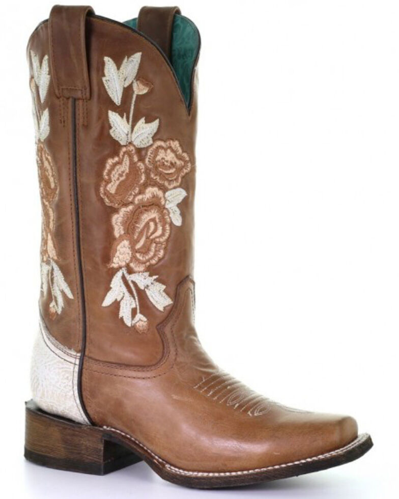 Corral Women's Honey Floral Western Boots - Square Toe, Tan, hi-res