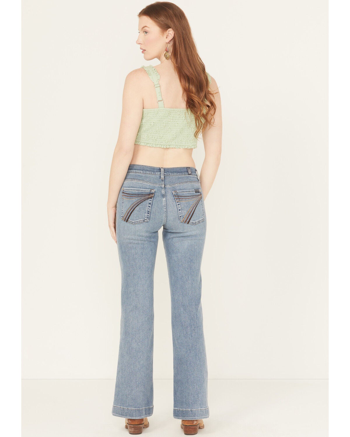 7 For All Mankind Women's Dojo Tailorless Light Wash Mid Rise Flared Stretch Denim Jeans, Light Wash, hi-res