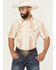Image #1 - Panhandle Slim Men's Stripe Print Short Sleeve Snap Western Shirt, Cream, hi-res