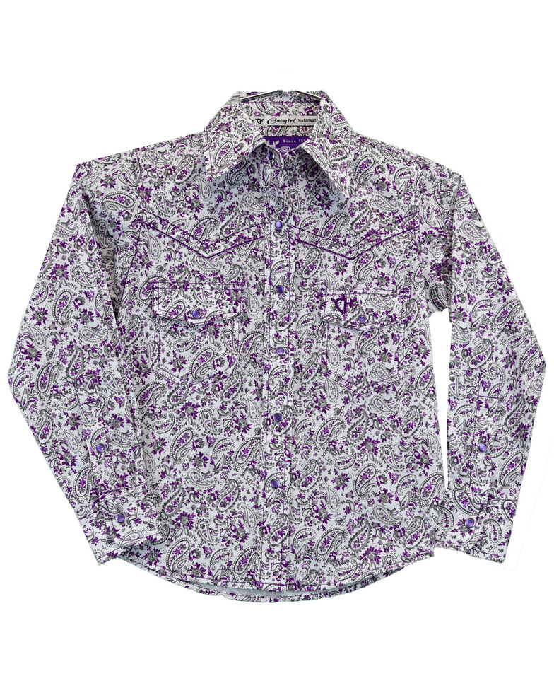 Cowgirl Hardware Toddler-Girls' Paisley Floral Print Purple Long Sleeve Snap Shirt, Purple, hi-res
