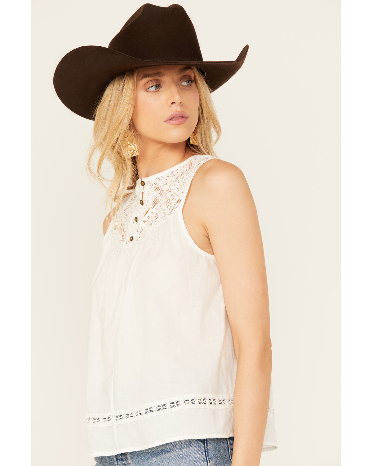 Image #2 - Eyeshadow Women's Lace Bodice Tank, White, hi-res