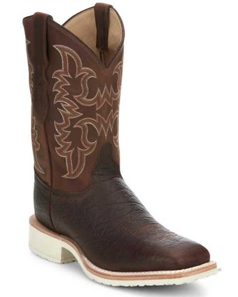 Justin Men's Western Boots - Broad Square Toe, Dark Brown, hi-res