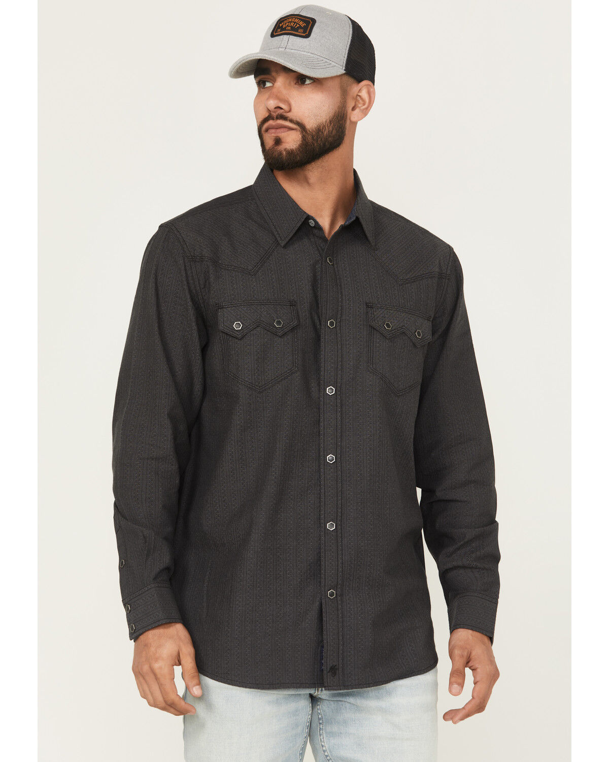 Image #1 - Moonshine Spirit Men's Cask Aged Striped Long Sleeve Snap Western Shirt, Grey, hi-res