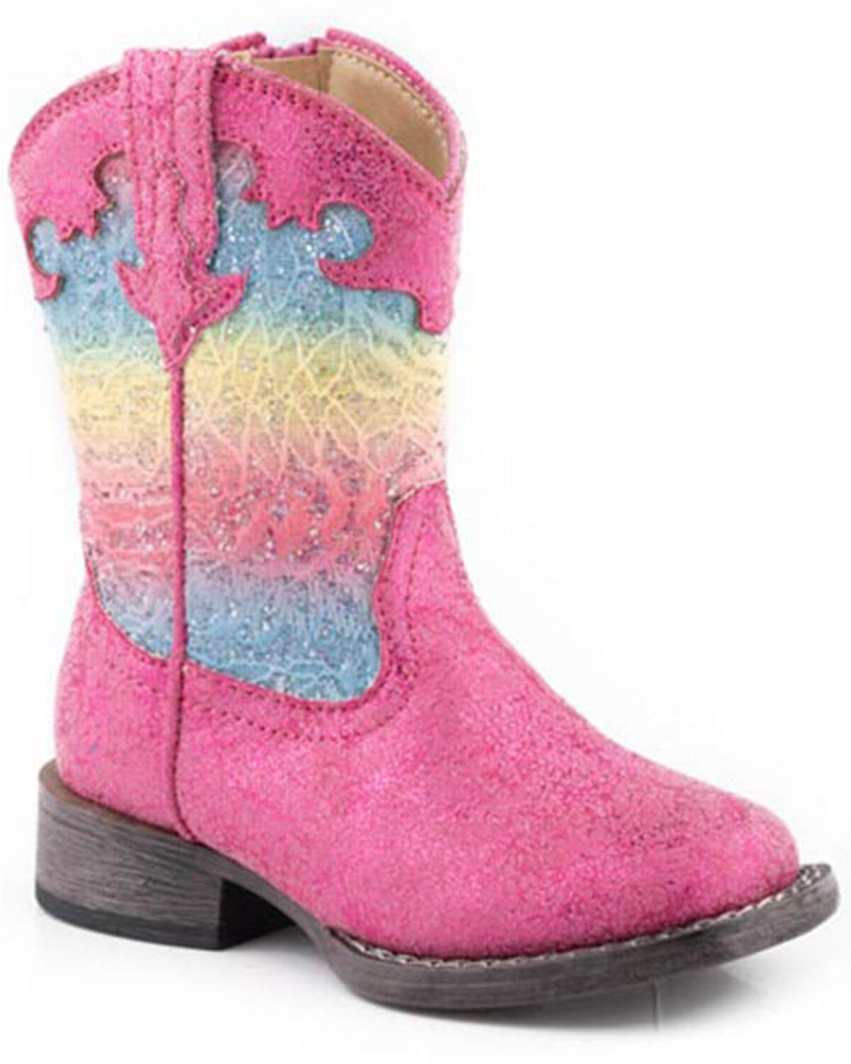 Image #1 - Roper Toddler Girls' Glitter Lace Western Boots - Broad Square Toe, Pink, hi-res