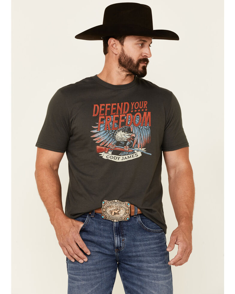 Cody James Men's Grey Defend Freedom Eagle Graphic Short Sleeve T-Shirt , Grey, hi-res