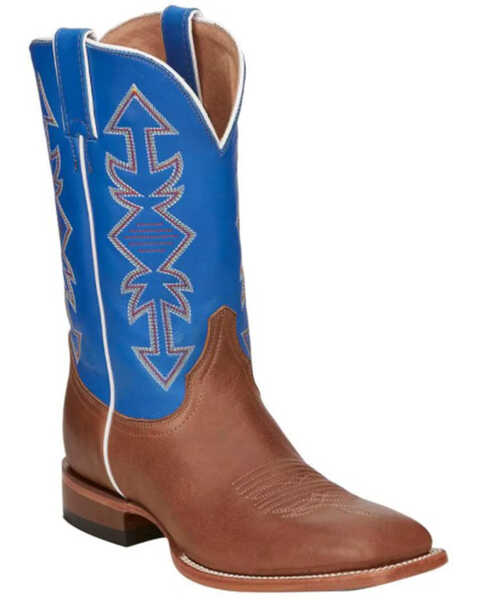 Justin Men's Tan Dayne Punchy Buckskin Leather Western Boot - Square Toe , Blue, hi-res