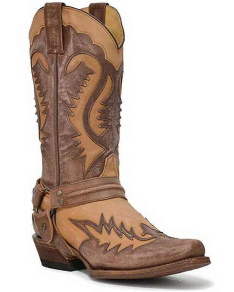 Image #1 - Stetson Men's Outlaw Washed Overlay Vamp Western Boots - Snip Toe , Tan, hi-res