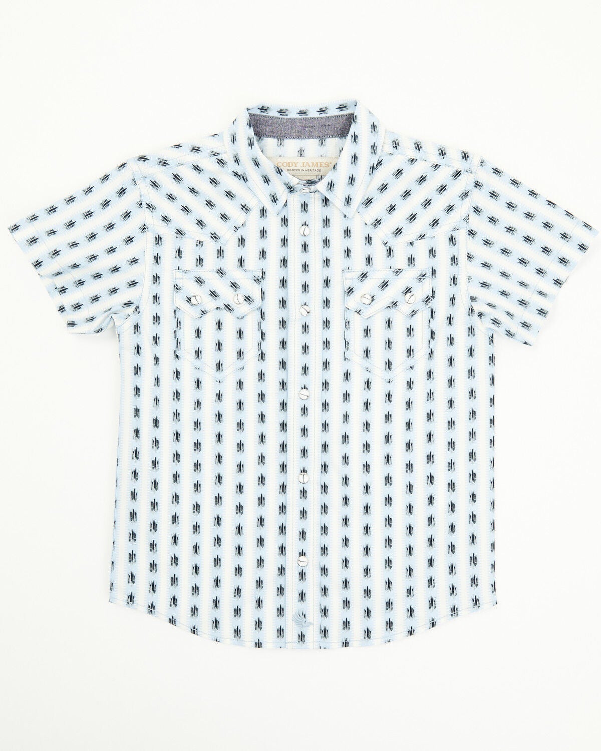 Cody James Toddler Boys' Outlaw Pass Striped Print Short Sleeve Snap Western Shirt, White, hi-res