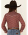 Roper Girls' Floral Print Long Sleeve Pearl Snap Western Shirt , Burgundy, hi-res