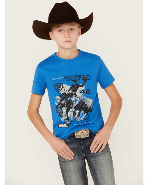 Image #1 - Rock & Roll Denim Boys' Buck Horse Short Sleeve Graphic T-Shirt , Blue, hi-res