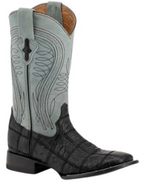 Ferrini Men's Ostrich Patchwork Exotic Western Boots - Broad Square Toe , Black, hi-res