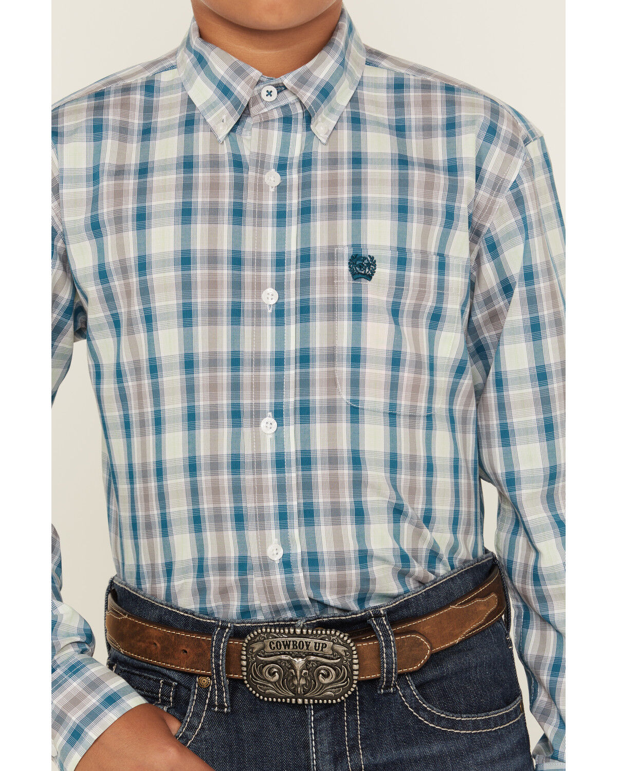 Image #3 - Cinch Boys' Plaid Print Long Sleeve Button-Down Western Shirt, Blue, hi-res