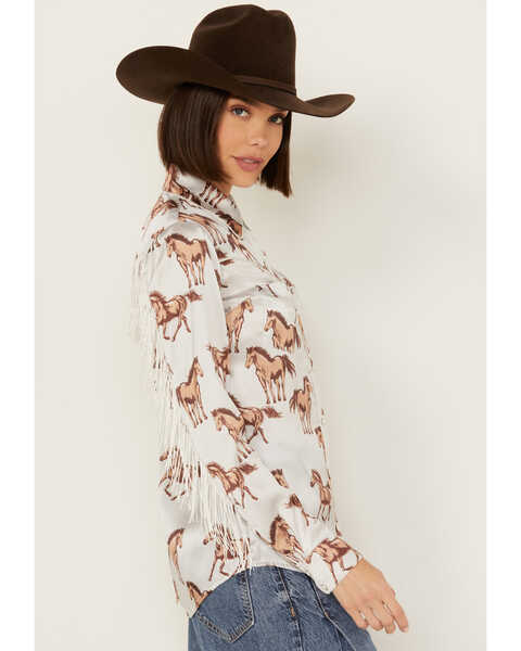Image #2 - Rock & Roll Denim Women's Horse Satin Long Sleeve Snap Western Shirt , Natural, hi-res