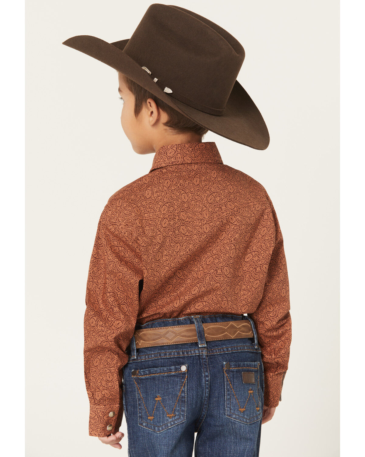 Image #4 - Wrangler 20X Boys' Paisley Print Long Sleeve Snap Stretch Western Shirt, Brown, hi-res