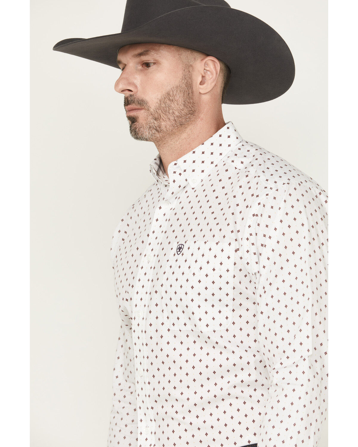 Image #2 - Ariat Men's Ross Wrinkle Free Geo Print Long Sleeve Button-Down Western Shirt, White, hi-res