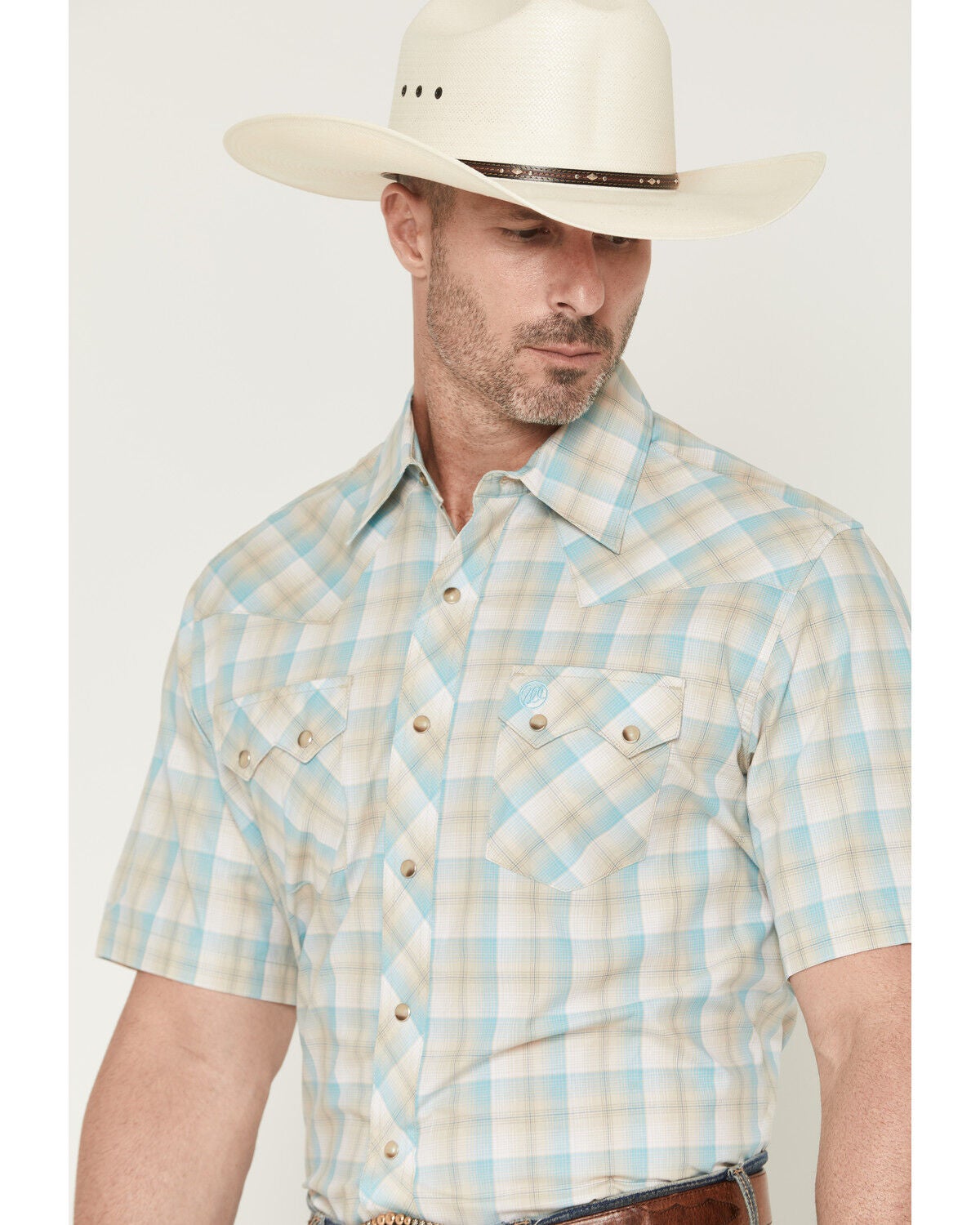 Image #2 - Wrangler Retro Men's Plaid Print Short Sleeve Snap Western Shirt, Tan, hi-res