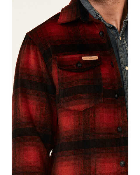 Powder River Outfitters Men's Red Ombre Plaid Wool Button-Front Shirt Jacket , Black/red, hi-res