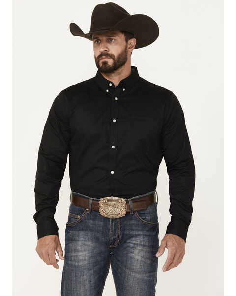 Cody James Men's Basic Twill Long Sleeve Button-Down Performance Western Shirt - Big, Black, hi-res
