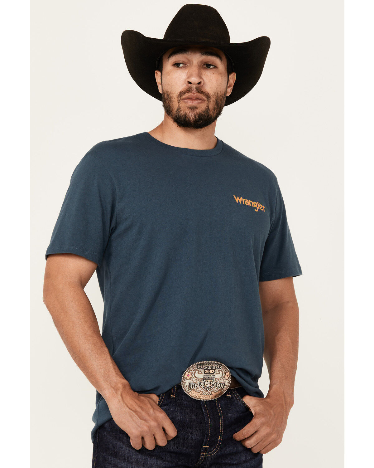 Image #3 - Wrangler Men's Boot Barn Exclusive Steer Head Logo Short Sleeve Graphic T-Shirt, Navy, hi-res