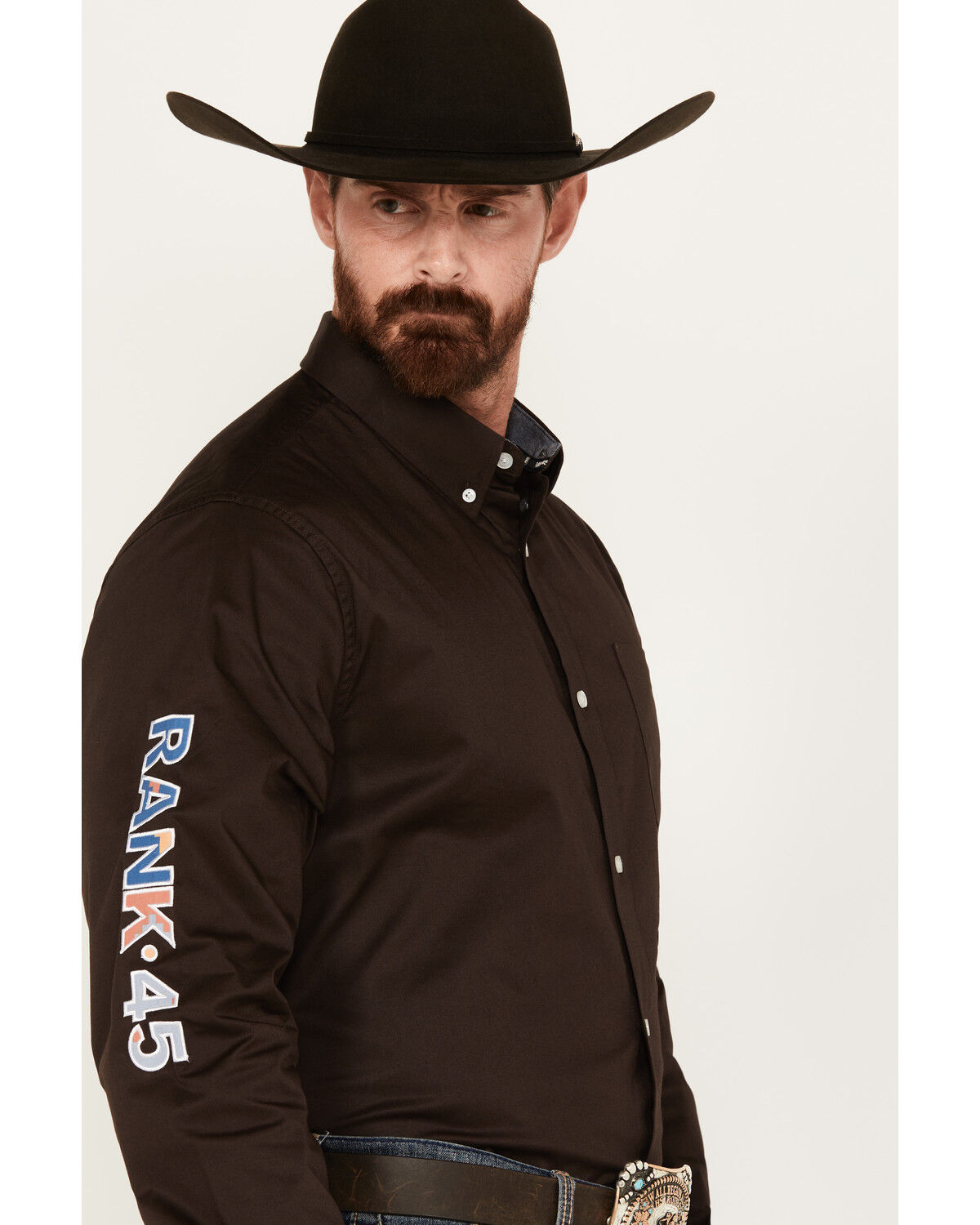 Image #2 - Rank 45® Men's Solid Basic Twill Logo Long Sleeve Button-Down Western Shirt, Coffee, hi-res