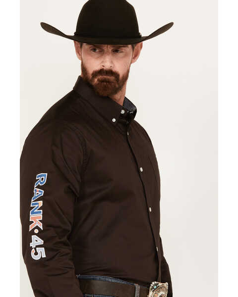 Image #2 - Rank 45® Men's Solid Basic Twill Logo Long Sleeve Button-Down Western Shirt , Coffee, hi-res