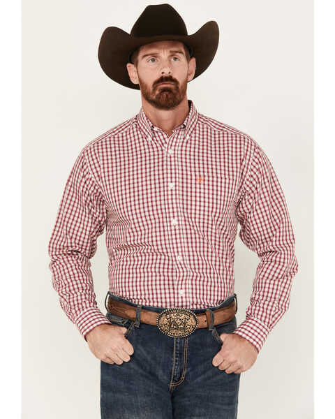 Image #1 - Ariat Men's Valen Plaid Print Long Sleeve Button-Down Western Shirt, Magenta, hi-res