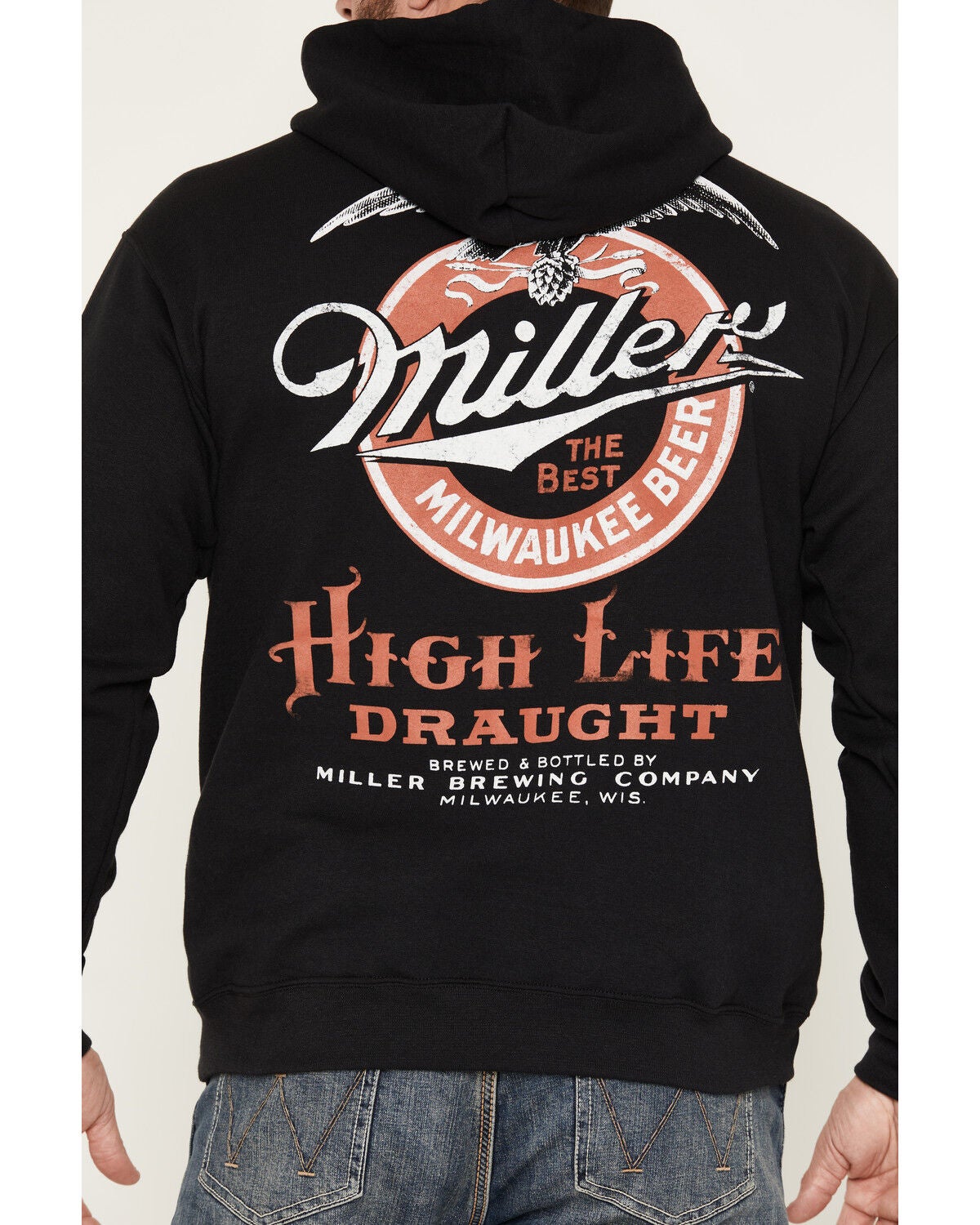 Image #3 - Miller Men's Boot Barn Exclusive High Life Draught Graphic Hooded Sweatshirt, Black, hi-res