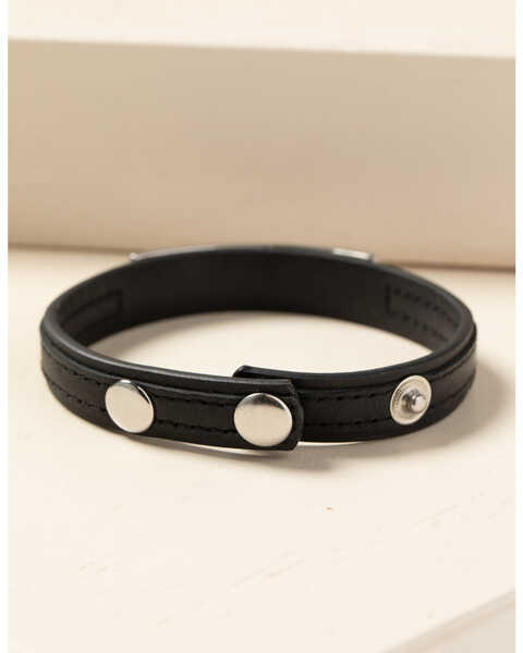 Image #2 - Moonshine Spirit Men's Leather Roped Cross Snap Bracelet, Black, hi-res