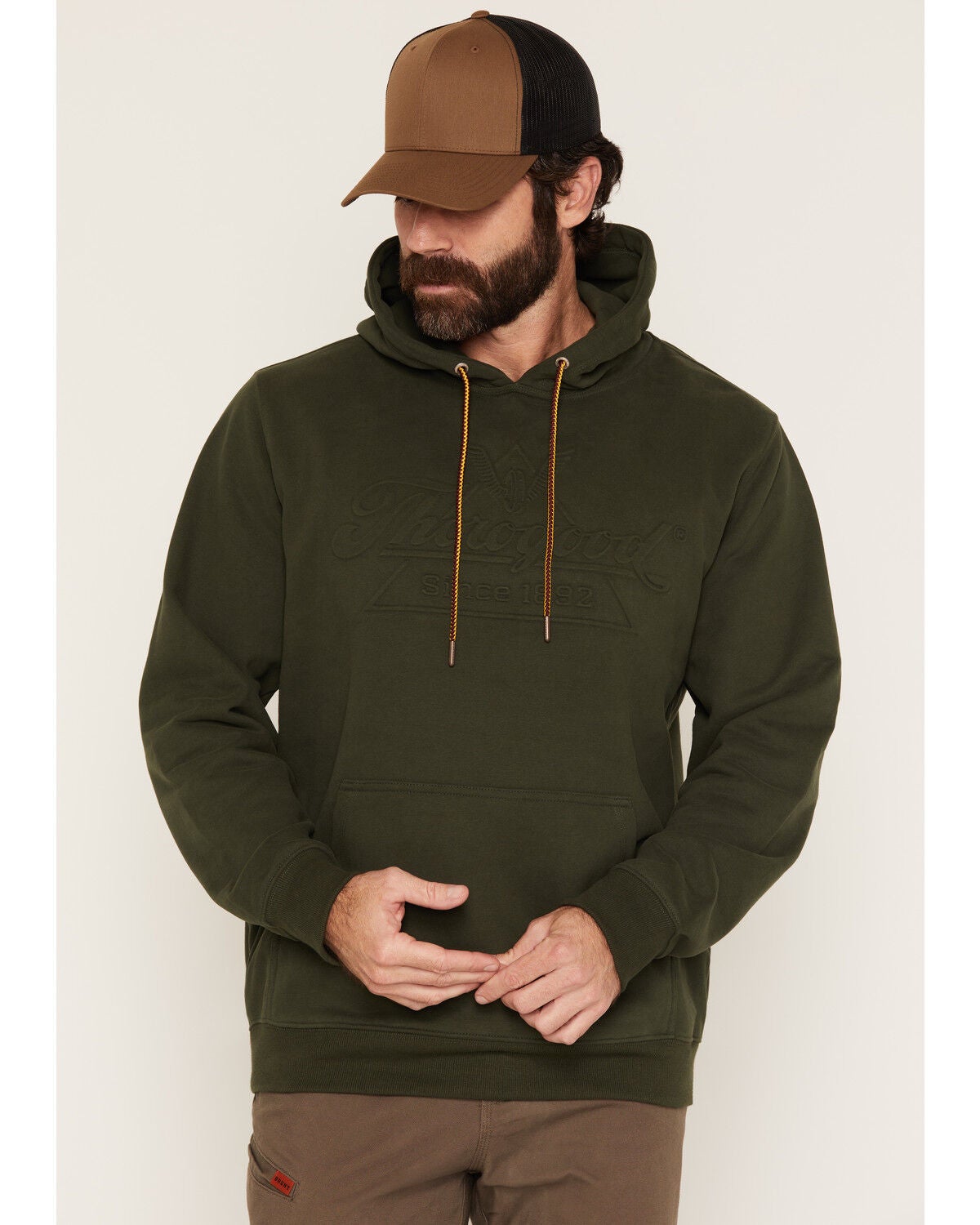 Image #1 - Thorogood Men's Embossed Logo Hooded Sweatshirt, Olive, hi-res