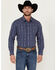 Image #1 - Wrangler Retro Men's Premium Linear Print Long Sleeve Snap Western Shirt, Blue, hi-res