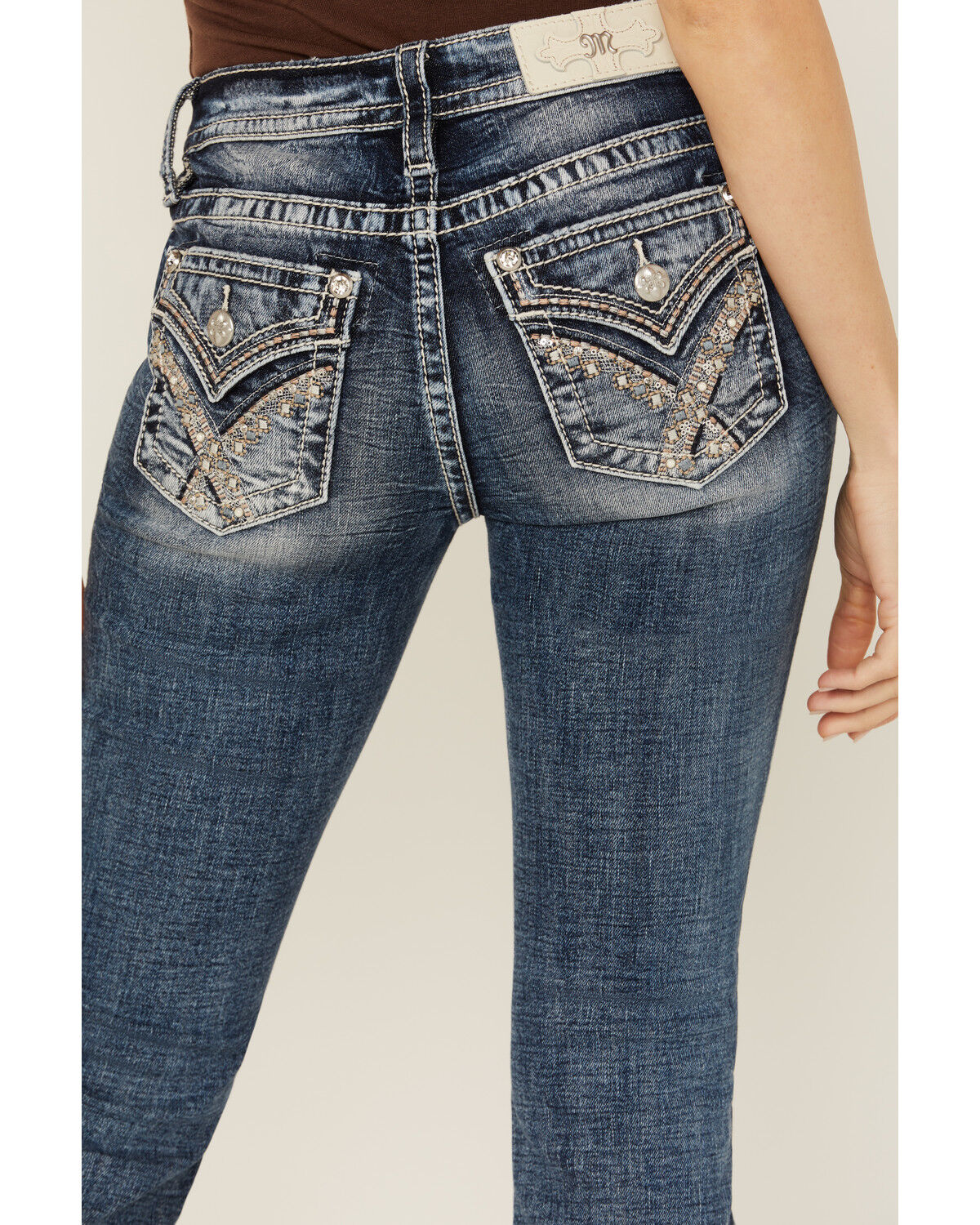Image #2 - Miss Me Women's Dark Wash Mid Rise Bootcut Stretch Denim Jeans, Dark Wash, hi-res
