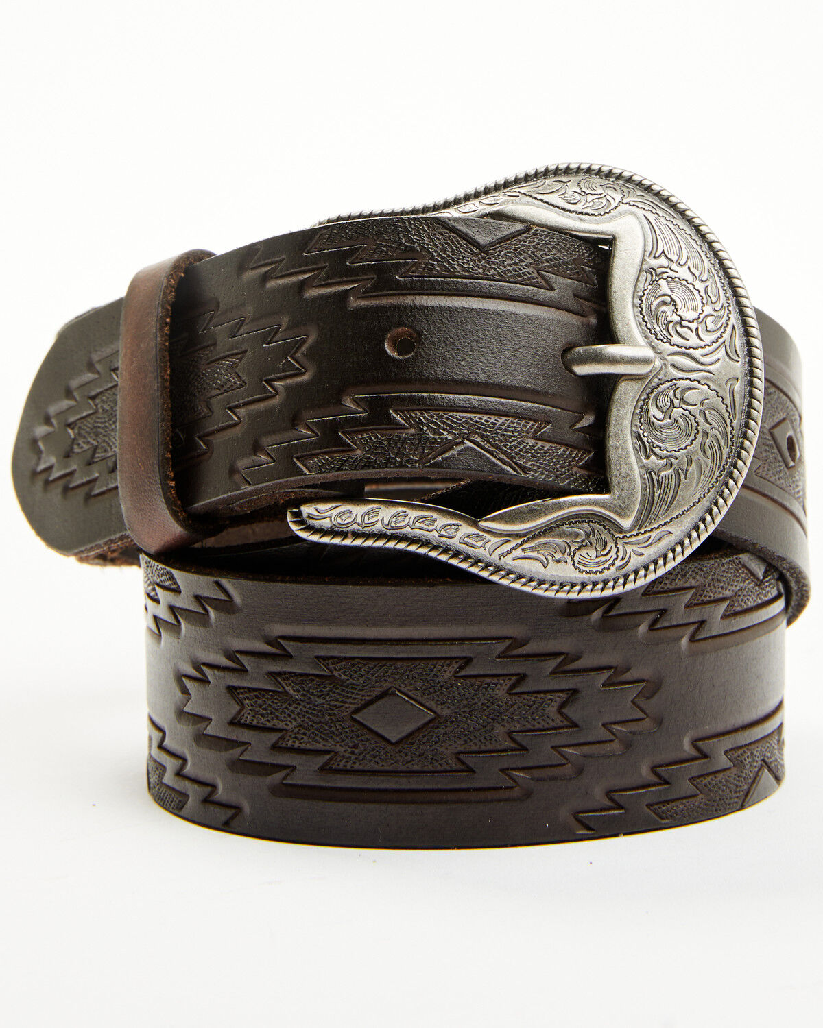 Image #2 - RANK 45® Men's Slade Southwestern Embossed Leather Belt, Dark Brown, hi-res