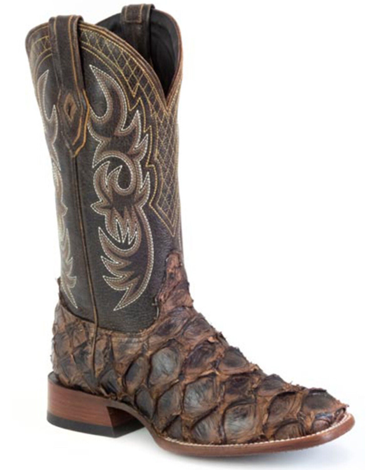 Stetson Men's Exotic Pirarucu Western Boots - Broad Square Toe, Brown, hi-res
