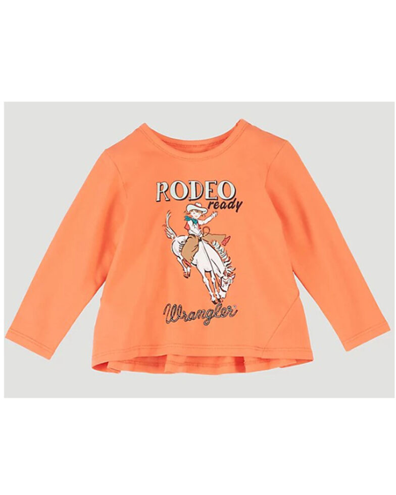 Wrangler Girls' Ruffle Back Rodeo Logo Long Sleeve - Infant & Toddler Girls, Orange, hi-res