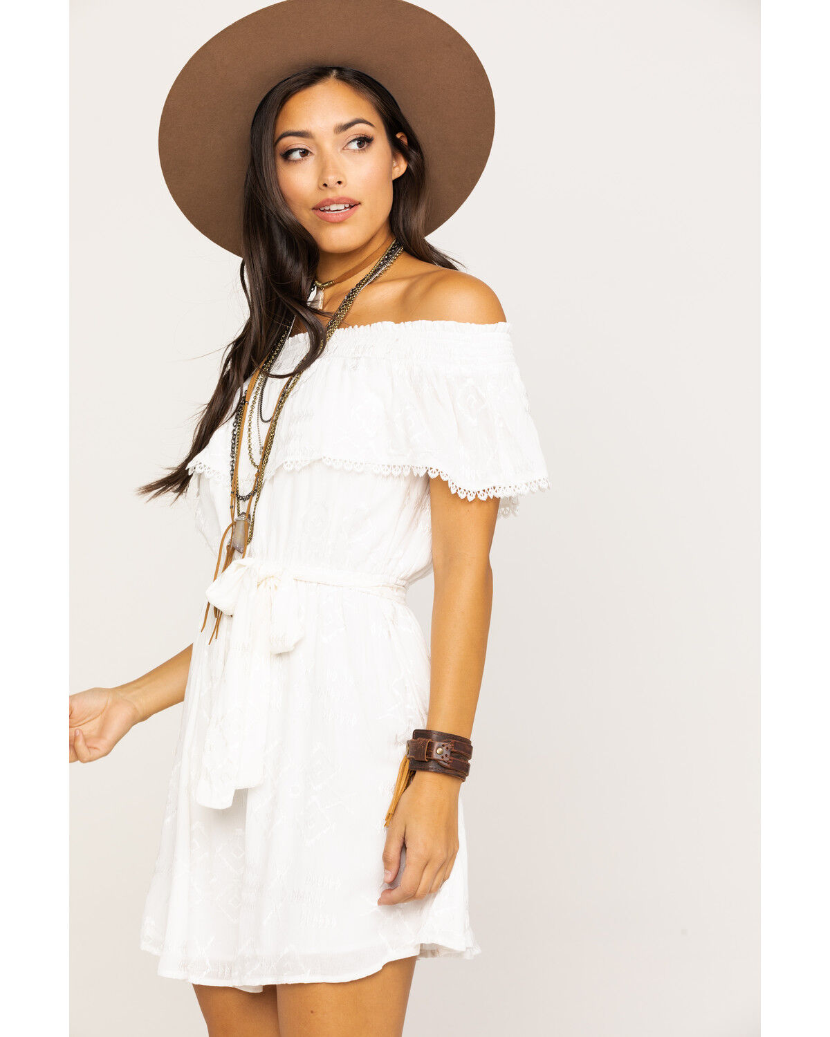 eyelet off the shoulder dress
