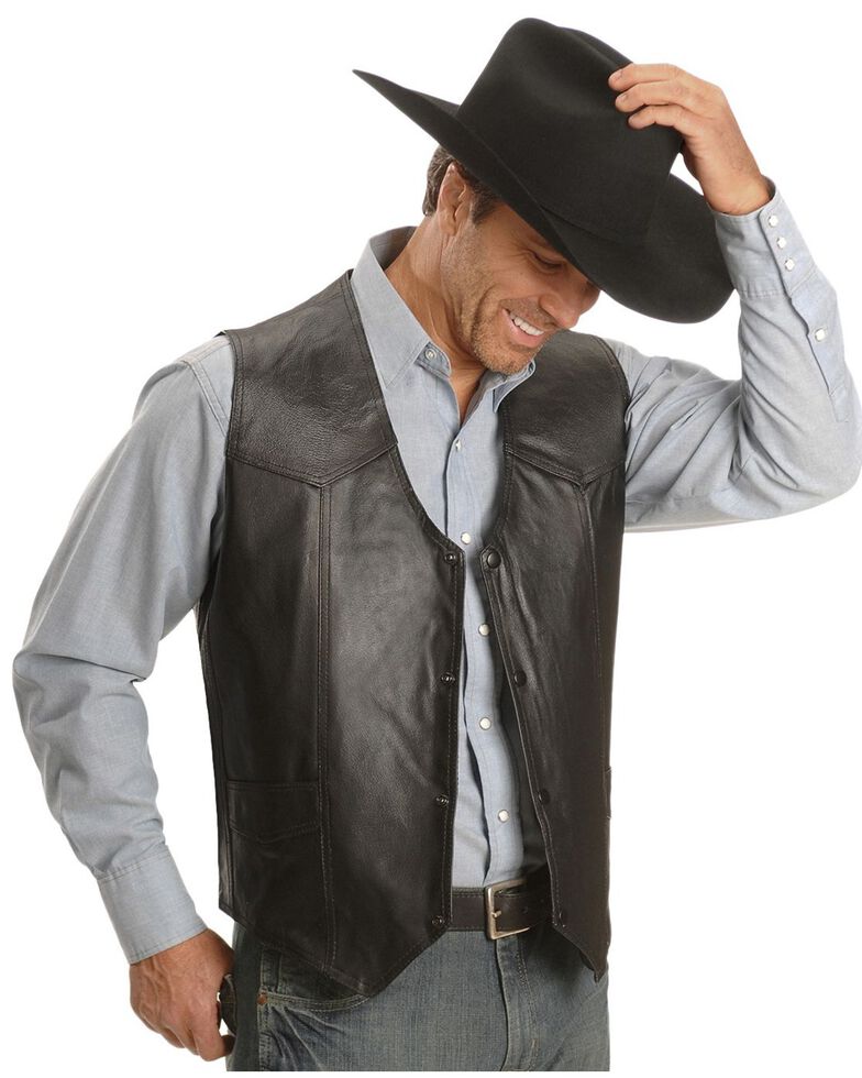 Vintage Leather Western Yoke Genuine Leather Vest Sheplers