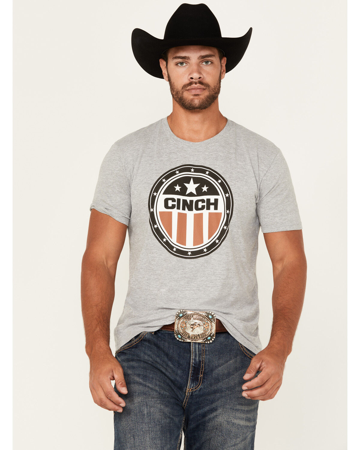 Image #1 - Cinch Men's Circle America Logo Short Sleeve Graphic T-Shirt, Heather Grey, hi-res