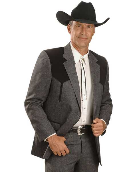Image #1 - Circle S Men's Boise Western Suit Coat - Short, Reg, Tall, Hthr Charcoal, hi-res