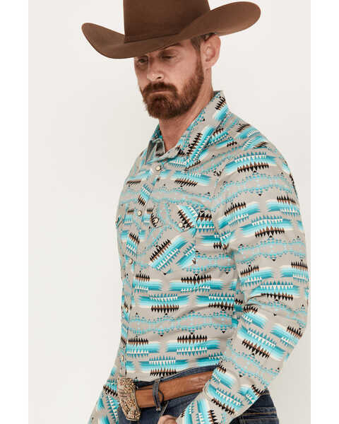 Image #2 - Rock & Roll Denim Men's Southwestern Print Long Sleeve Snap Western Shirt, Turquoise, hi-res