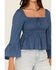 Image #3 - Ash & Violet Women's Smocked Front Bell Sleeve Top, Teal, hi-res