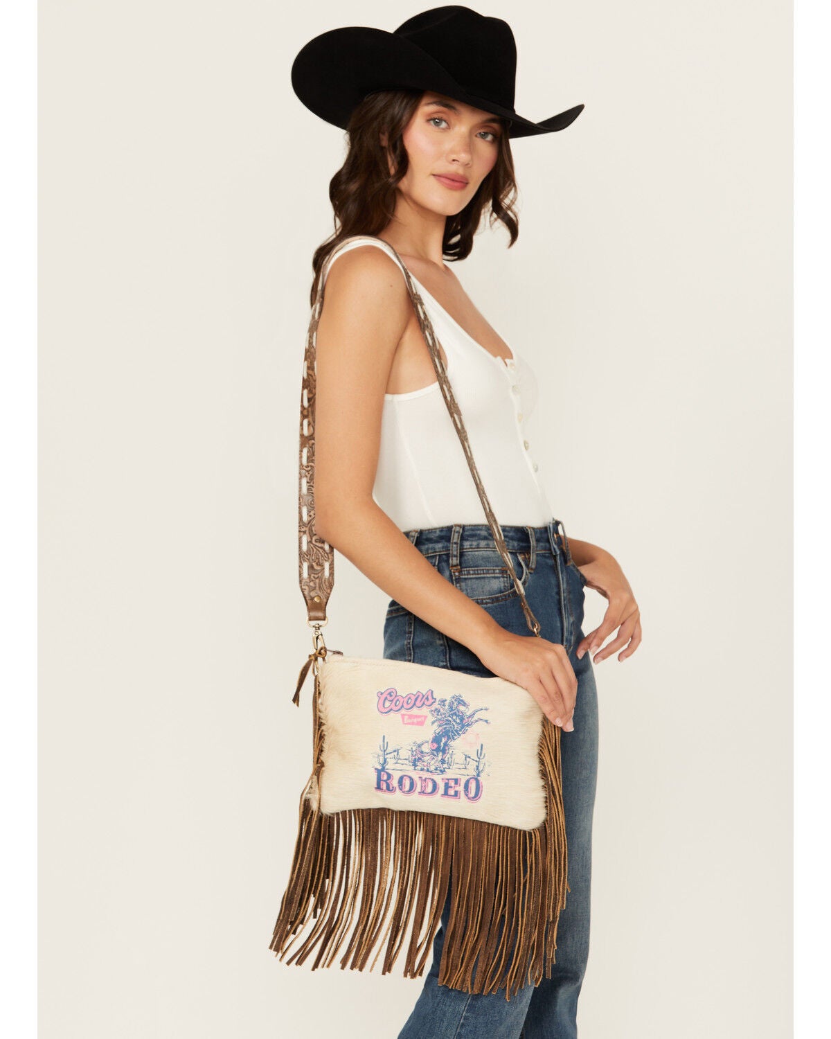 Image #1 - Keep It Gypsy Women's Coors Rodeo Cowhide Fringe Maxine Crossbody Bag, Brown, hi-res