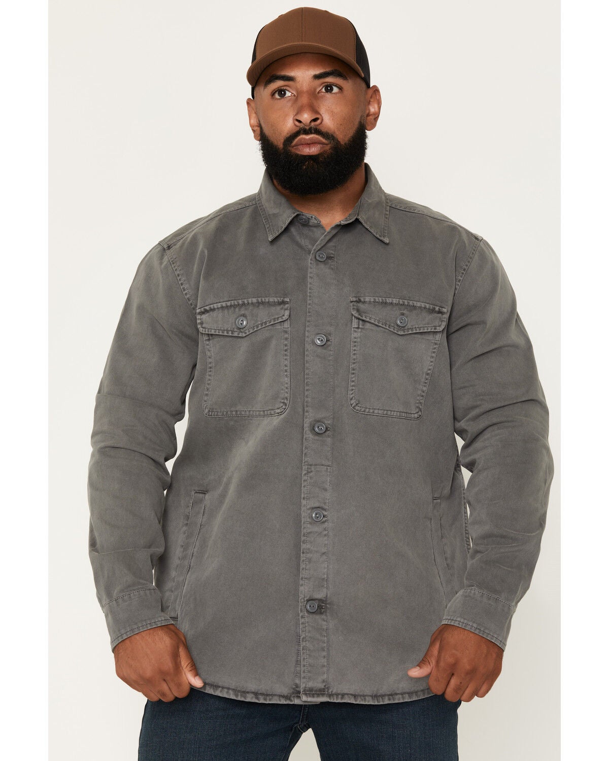 Image #1 - Hawx Men's Anvil Long Sleeve Button-Down Work Shirt Jacket, Grey, hi-res
