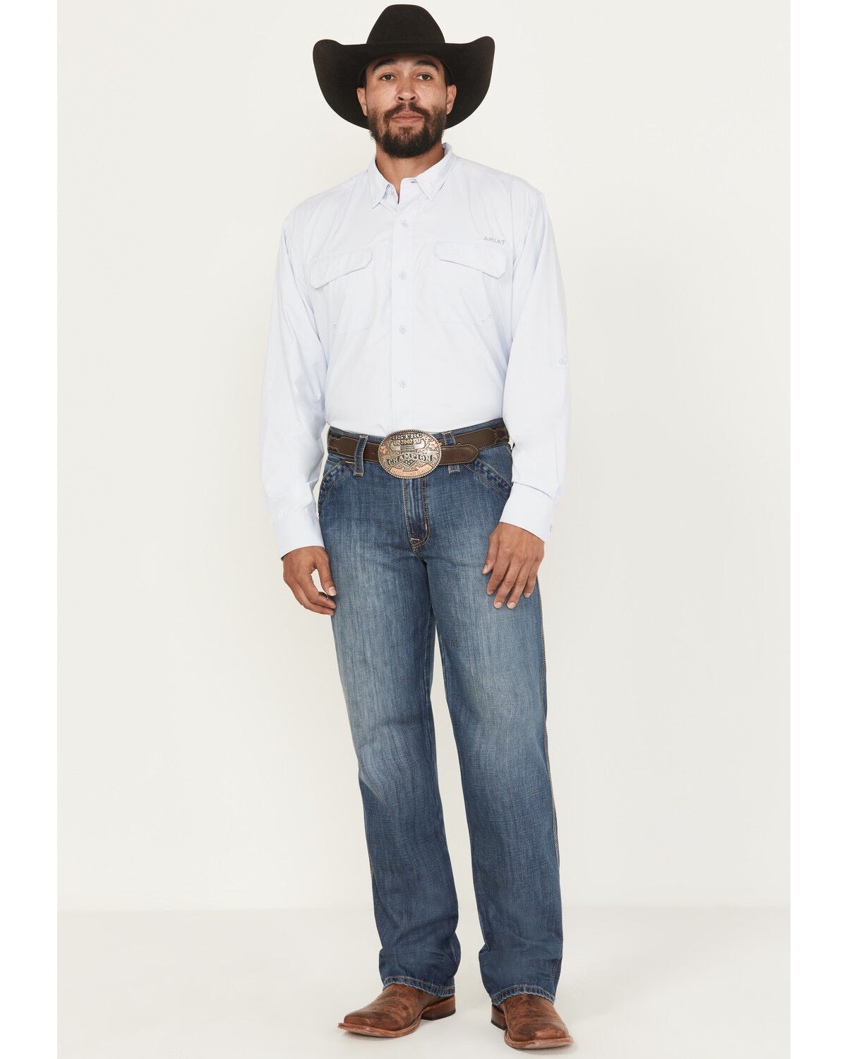 Cinch Men's Grant Medium Wash Relaxed Bootcut Rigid Utility Denim Jeans, Indigo, hi-res