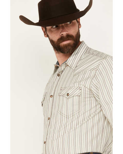 Image #2 - Cody James Men's Straight Lines Striped Long Sleeve Snap Western Shirt , Cream, hi-res