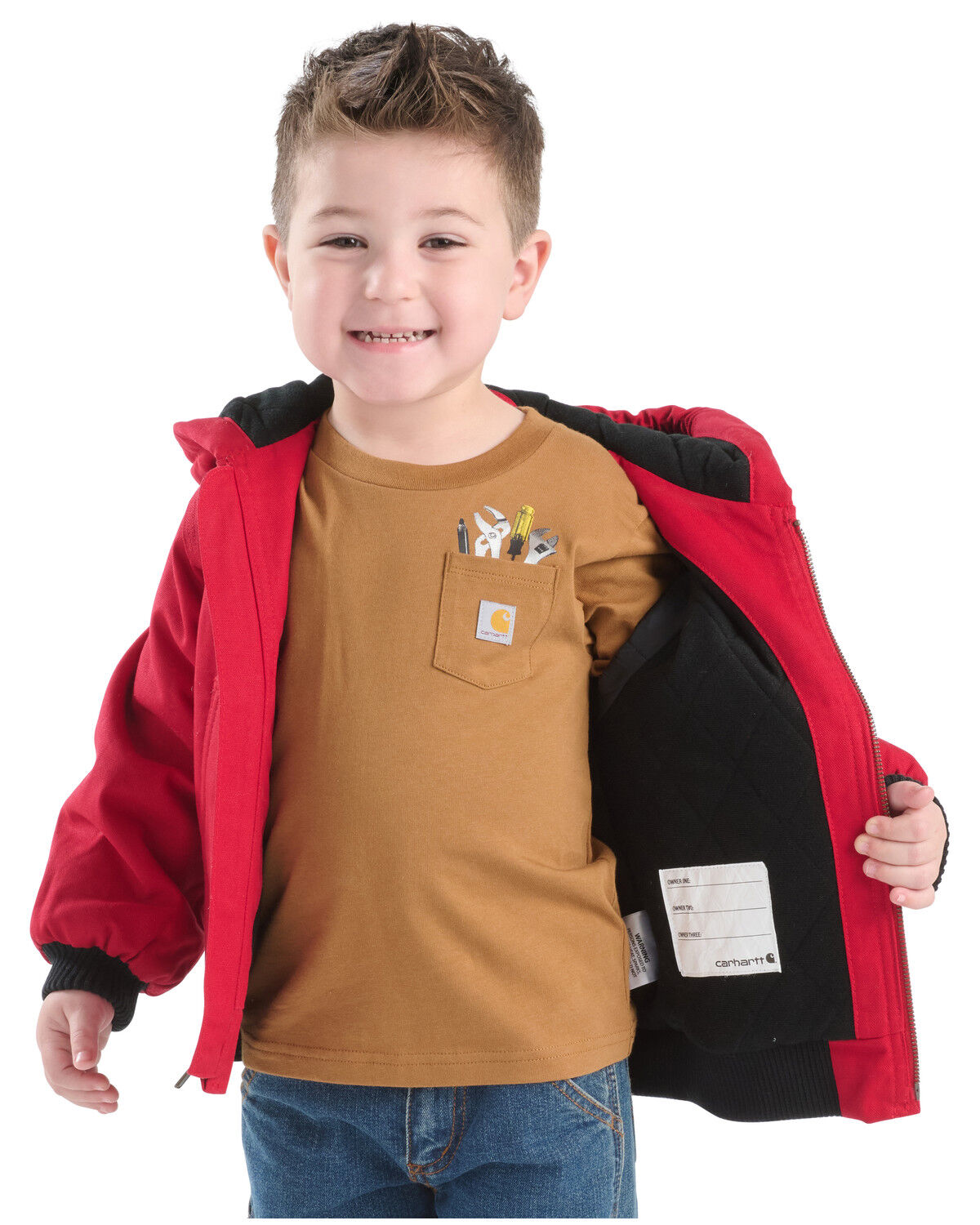 Image #4 - Carhartt Infant Boys' Insulated Hooded Canvas Jacket, Red, hi-res